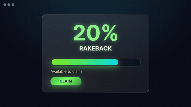 Animation of 20% rakeback available to claim